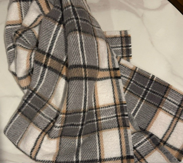 Cozy Neutral Plaid Throw Blanket | Soft Flannel Farmhouse Decor