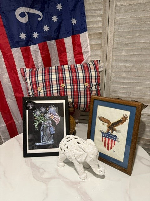 Patriotic Mason Jar Wall Art – Fireworks & American Flag Framed Print