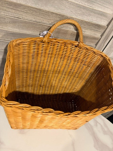 Woven Rattan Storage Basket with Handle | Farmhouse Organization Bin