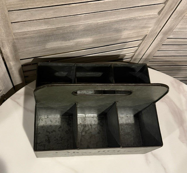 Galvanized Metal Caddy Organizer – Rustic Farmhouse Tote with Compartments & Handle