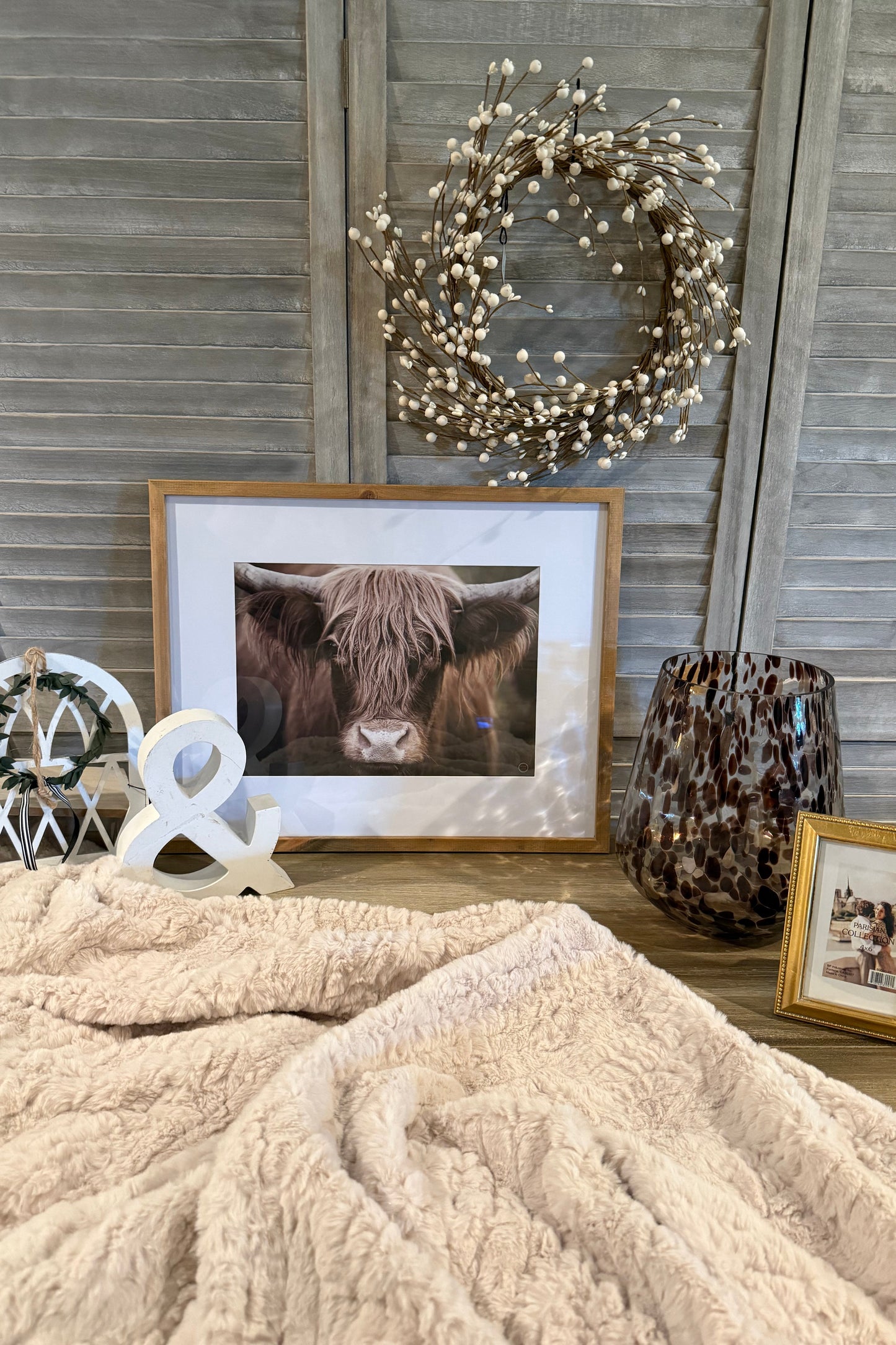 Framed Highland Cow Wall Art – Rustic Farmhouse Animal Print