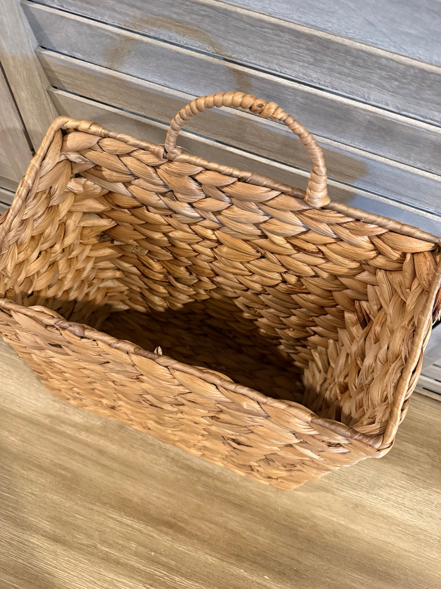 Square Woven Water Hyacinth Basket with Handle – Rustic Storage Bin for Shelves or Floor