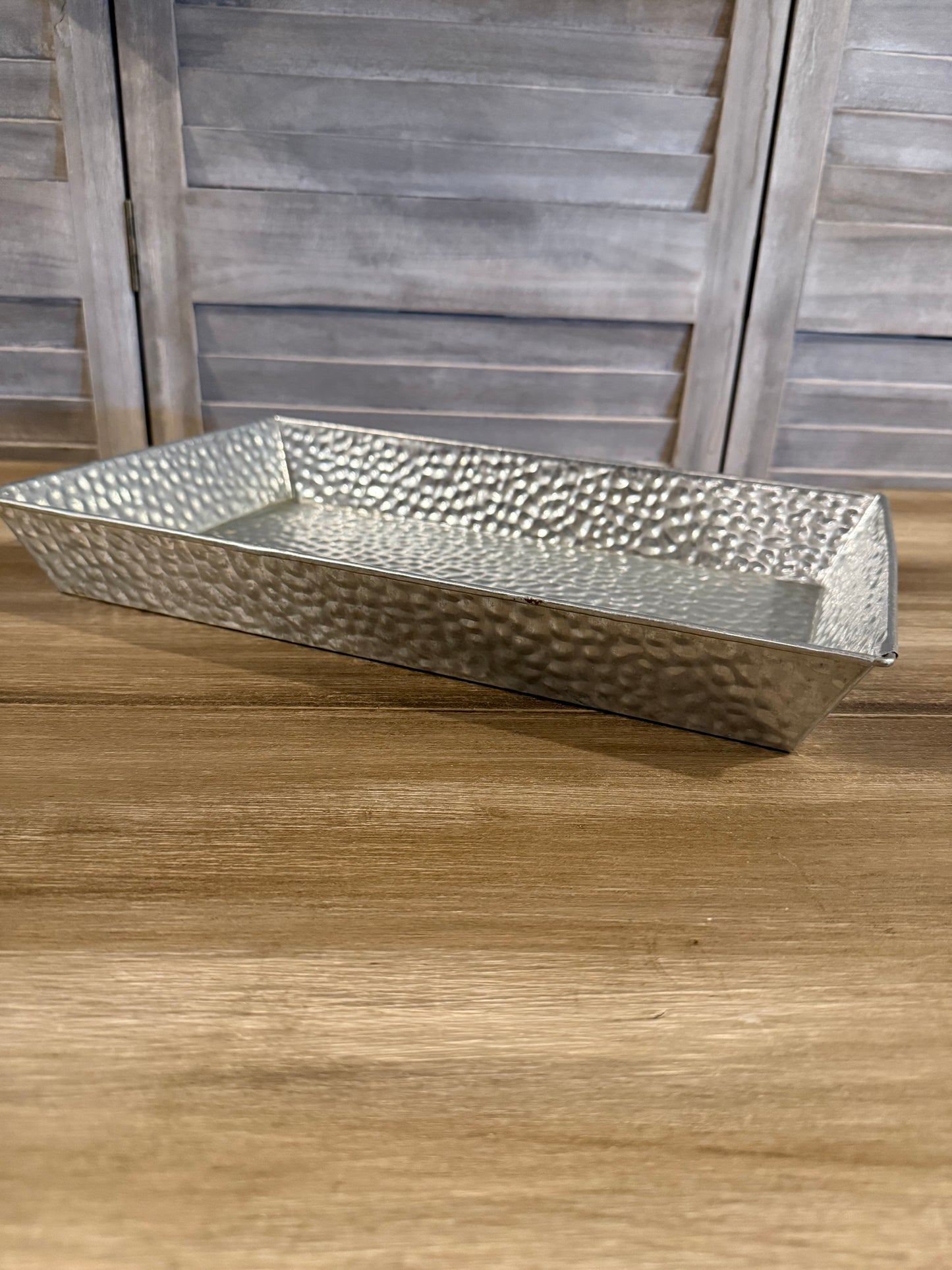 Rustic Galvanized Metal Tray – Rectangular Hammered Serving Tray for Farmhouse Decor