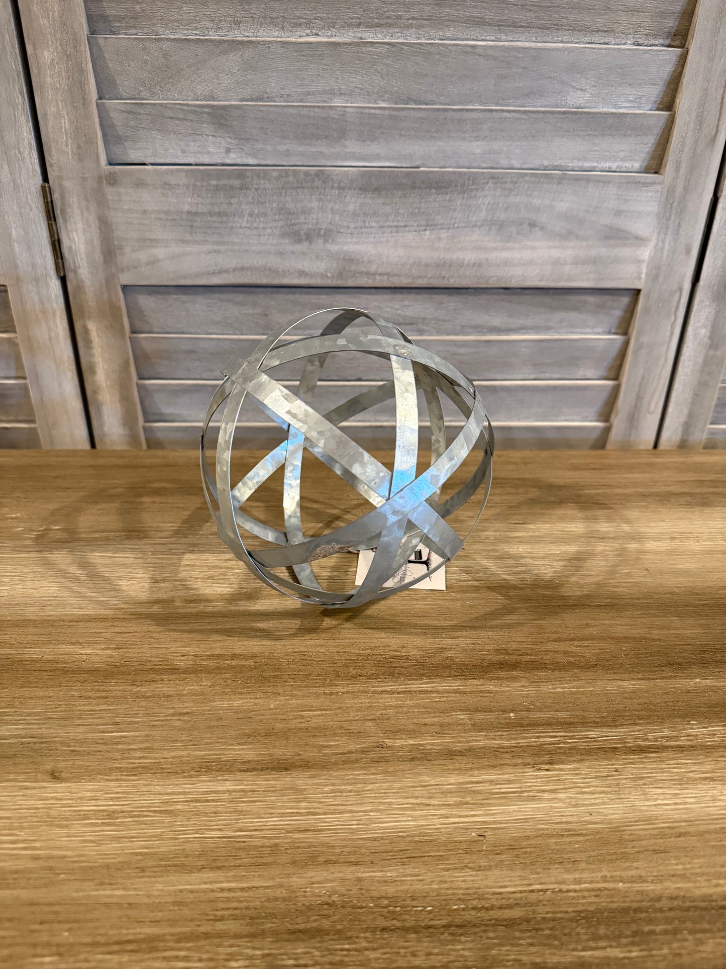Galvanized Metal Orb Decor – Rustic Industrial Sphere Accent