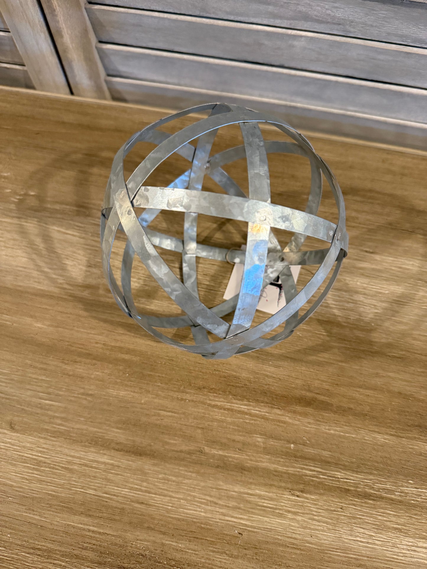 Galvanized Metal Orb Decor – Rustic Industrial Sphere Accent