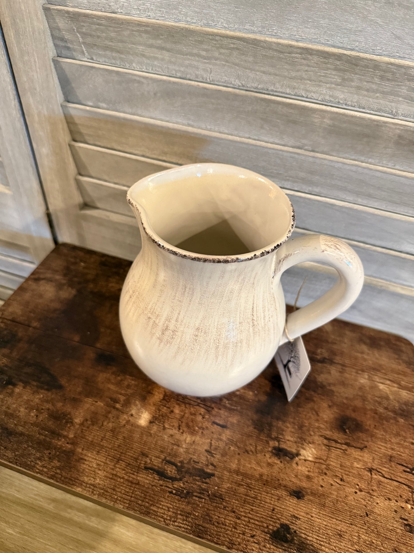 Rustic Cream Stoneware Pitcher – Vintage-Style Ceramic Jug for Floral Arrangements or Décor