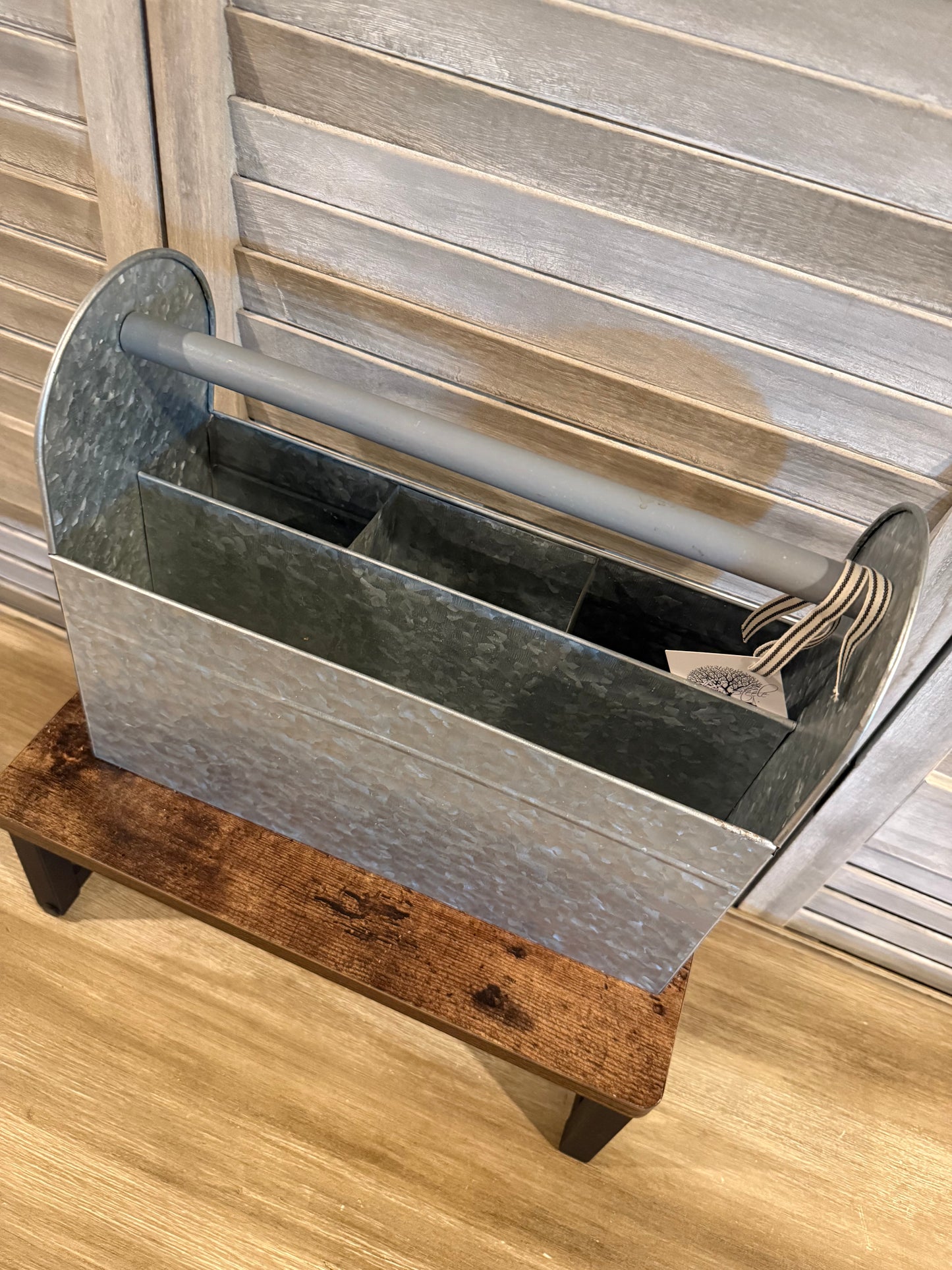 Galvanized Metal Caddy with Handle – Rustic Farmhouse Organizer Tote