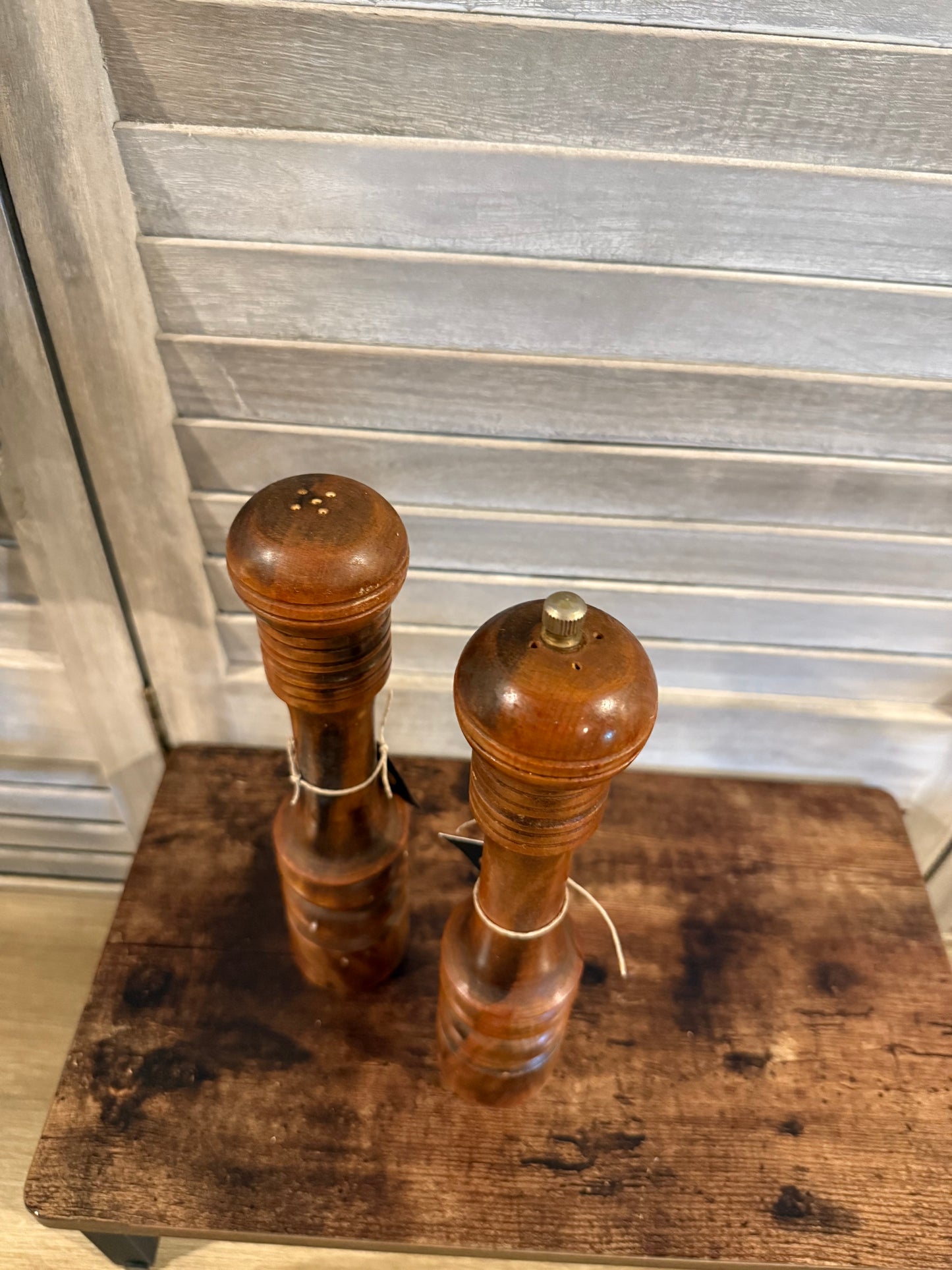 Vintage Wooden Salt and Pepper Holder Set