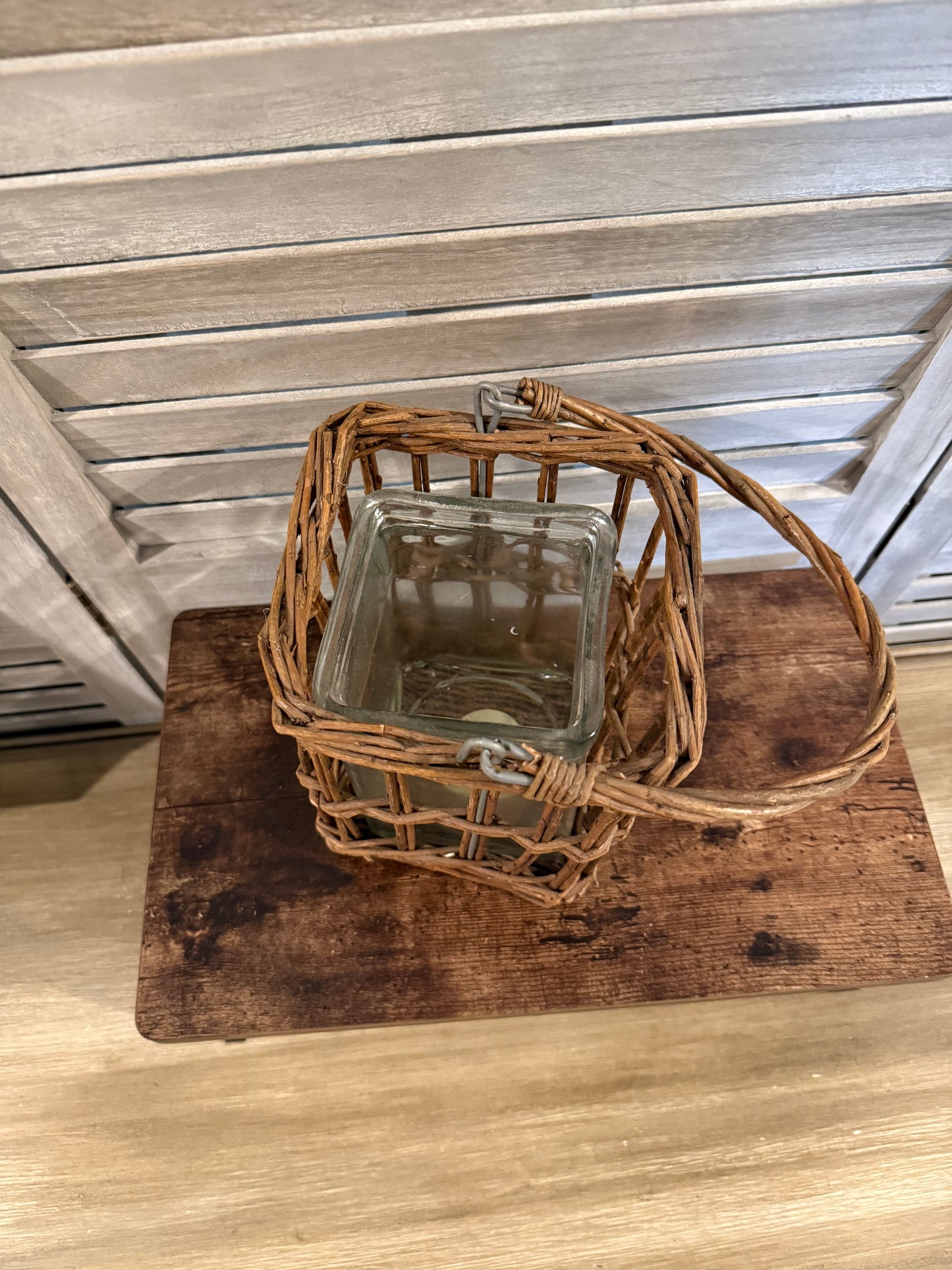 Glass Vase Trio in Woven Basket – Rustic Farmhouse Tabletop Decor