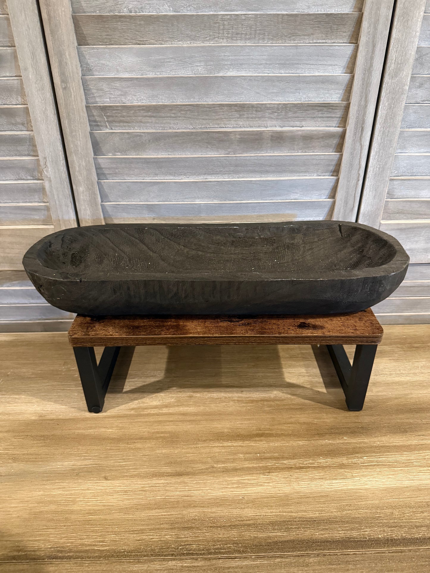 black wooden dough bowl