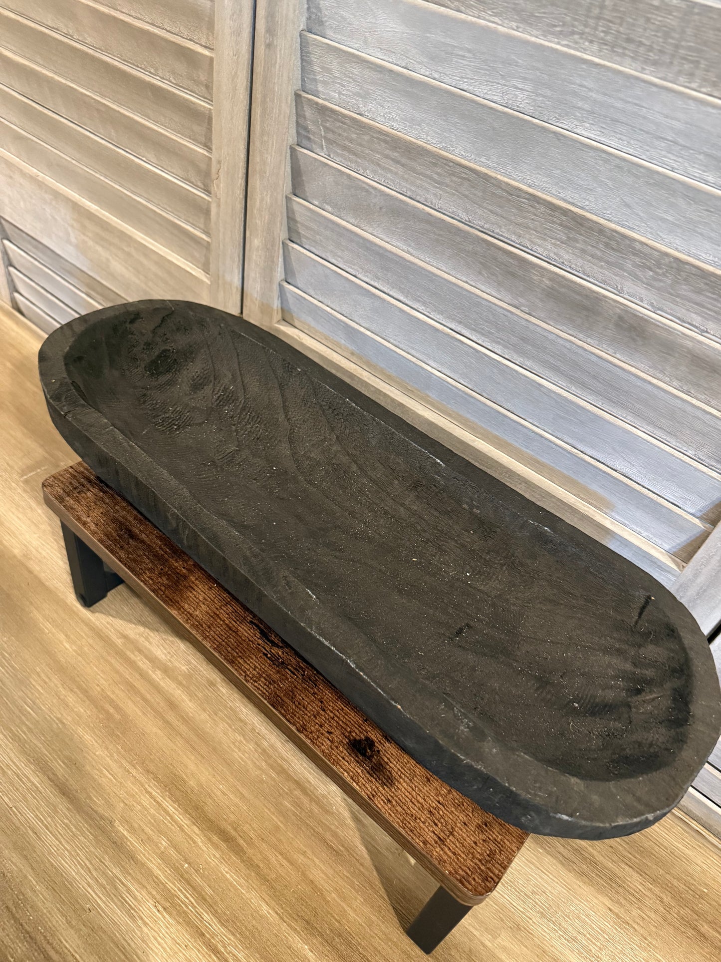 black wooden dough bowl,