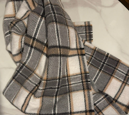 Cozy Neutral Plaid Throw Blanket | Soft Flannel Farmhouse Decor