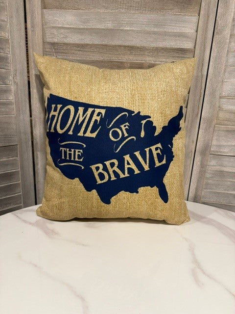 "Home of the Brave" Patriotic Throw Pillow – USA Map Outdoor pillow
