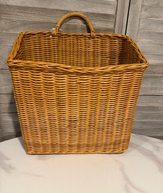 Woven Rattan Storage Basket with Handle | Farmhouse Organization Bin