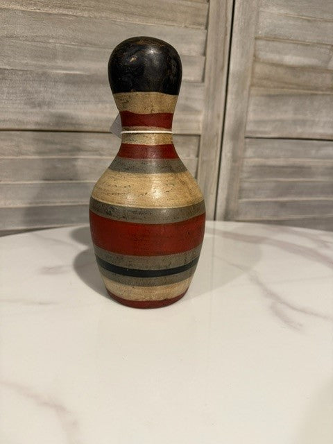 Vintage Striped Wooden Bowling Pin | Americana Decor Accent