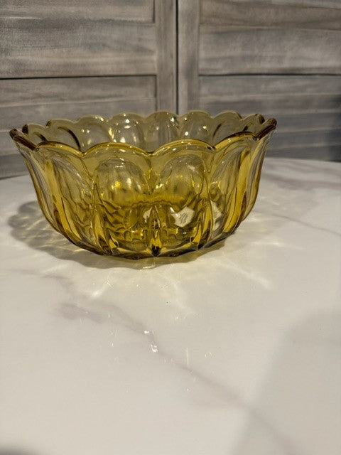 Vintage Amber Glass Bowl | Scalloped Edge Decorative Serving Dish