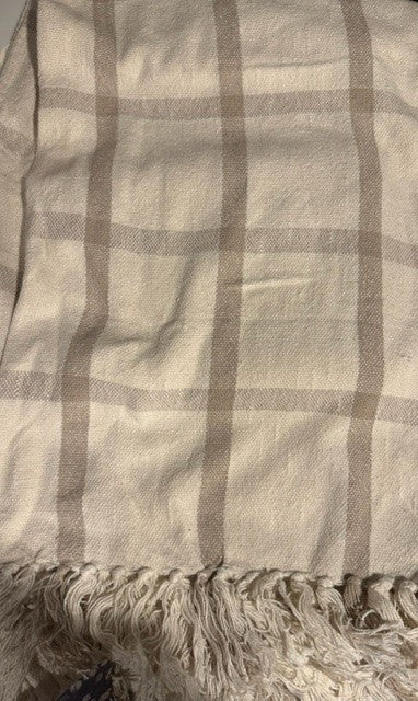 Neutral Plaid Fringe Throw Blanket –