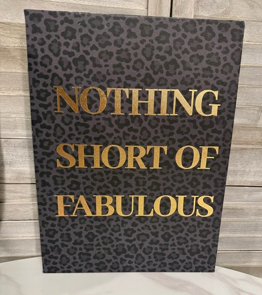 “Nothing Short of Fabulous” Leopard Print Canvas Wall Art – Glam Gold Typography Decor