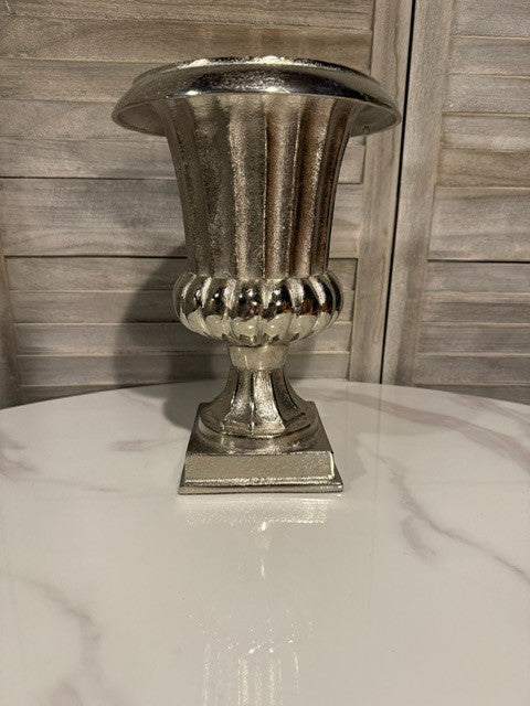 Antique Silver Urn Vase | Vintage-Inspired Pedestal Planter