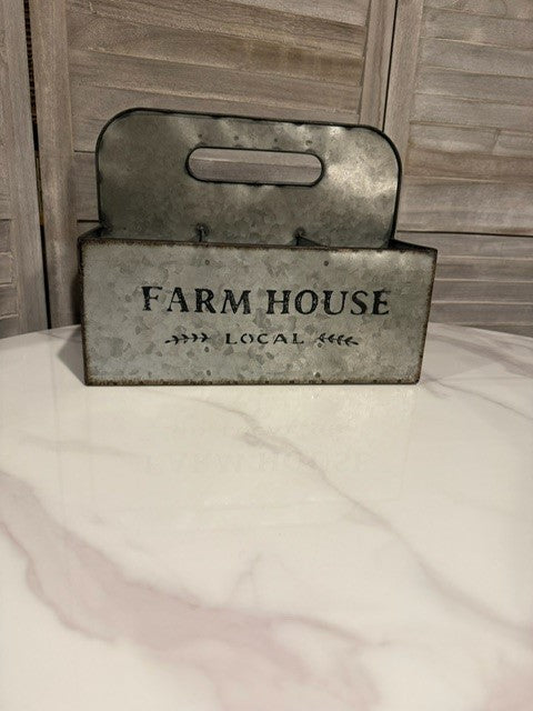 Galvanized Metal Caddy Organizer – Rustic Farmhouse Tote with Compartments & Handle