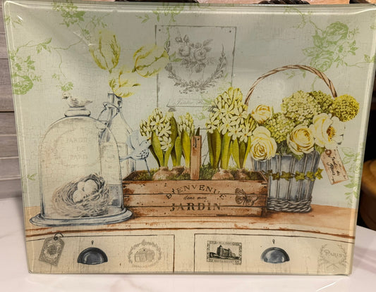 French Garden Decorative Tray  – “Bienvenue dans mon Jardin” Floral Parisian Art