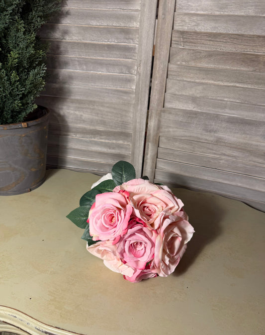 Pink Faux Rose Bouquet – Artificial Silk Flower Arrangement for Wedding or Home Décor