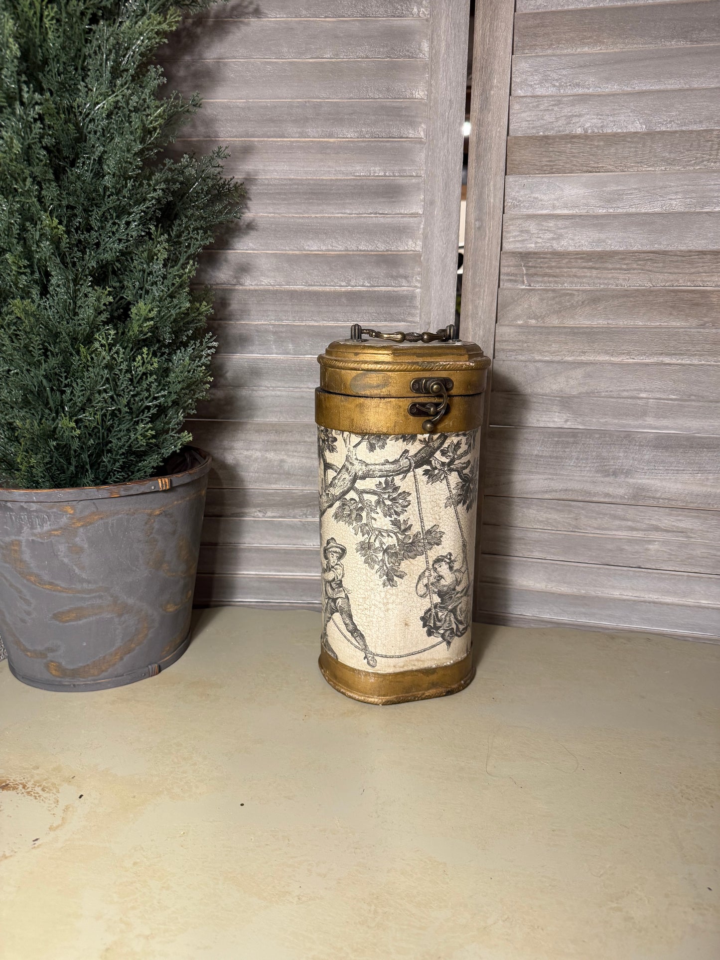 Vintage Toile Print Decorative Canister – French Country Storage Tin