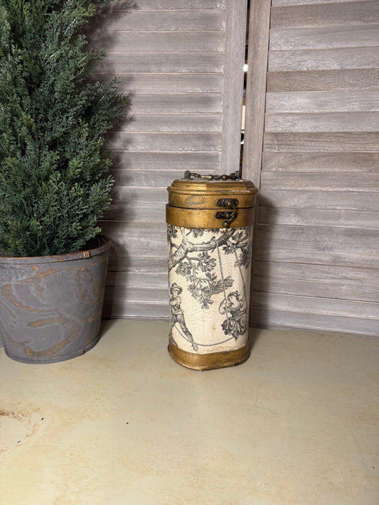 Vintage Toile Print Decorative Canister – French Country Storage Tin