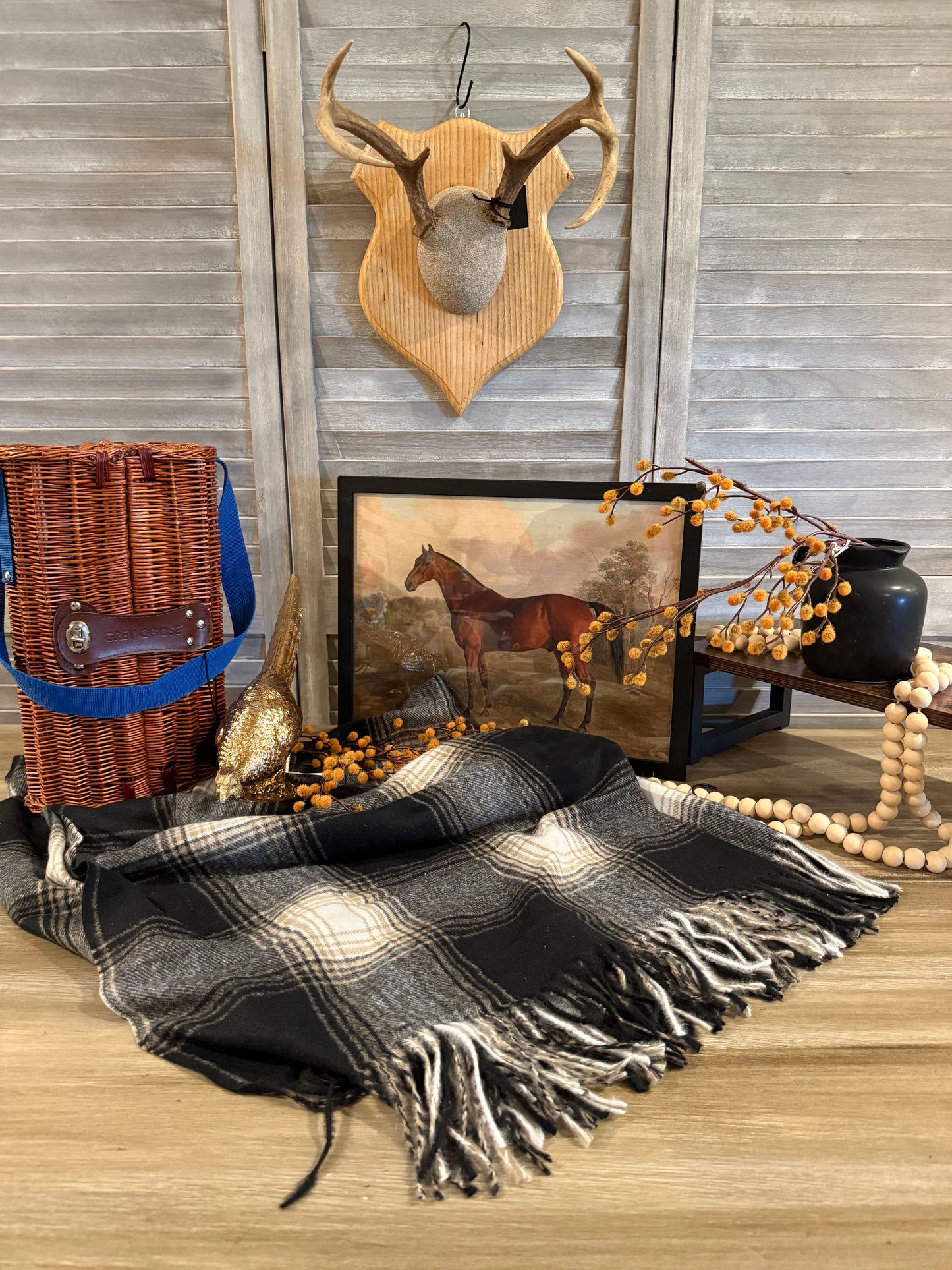 Black and Tan Plaid Fringe Throw Blanket – Cozy Farmhouse Lap Blanket