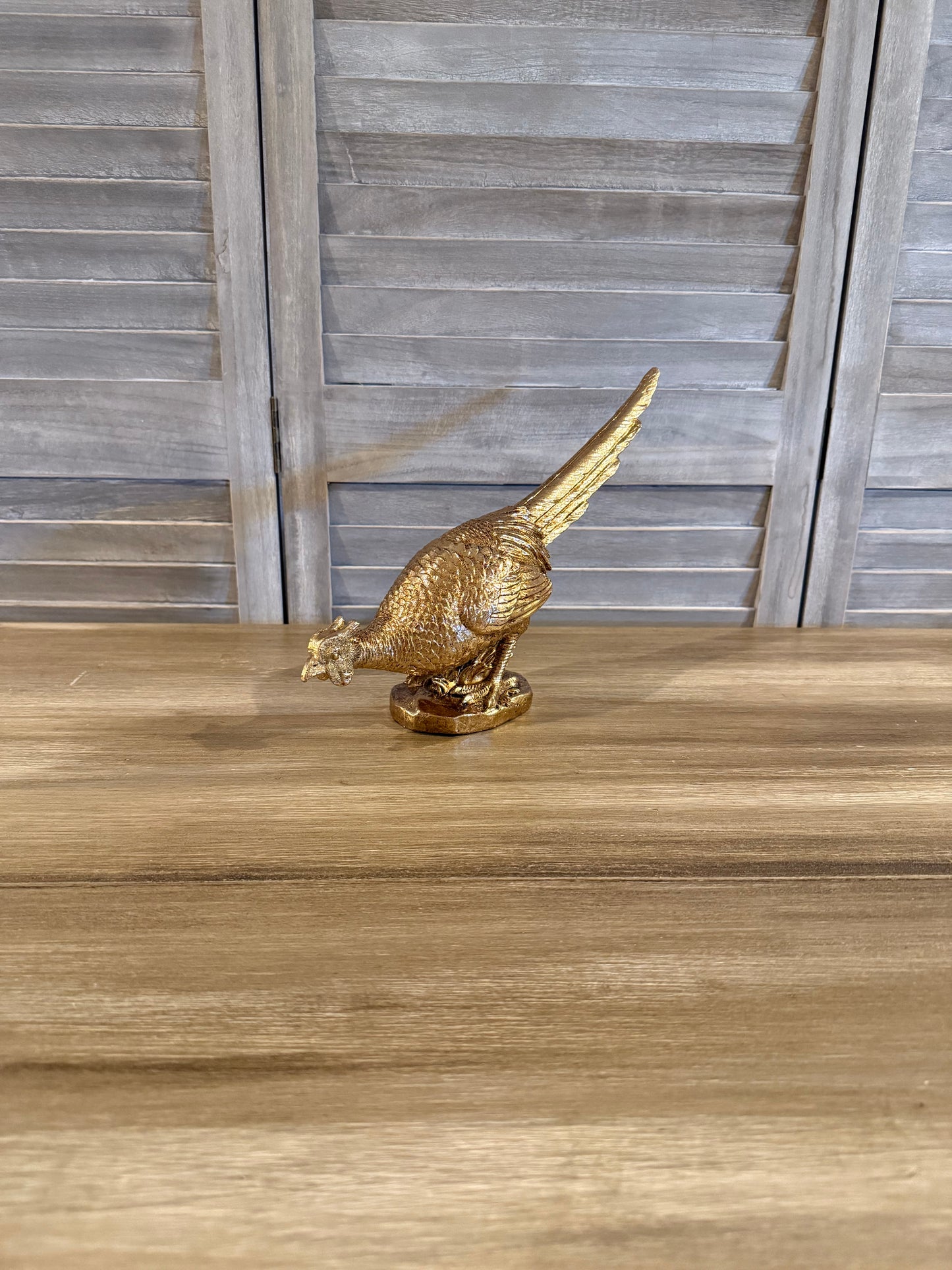 Gold Pheasant Figurine – Elegant Metallic Bird Statue for Shelf or Table Decor