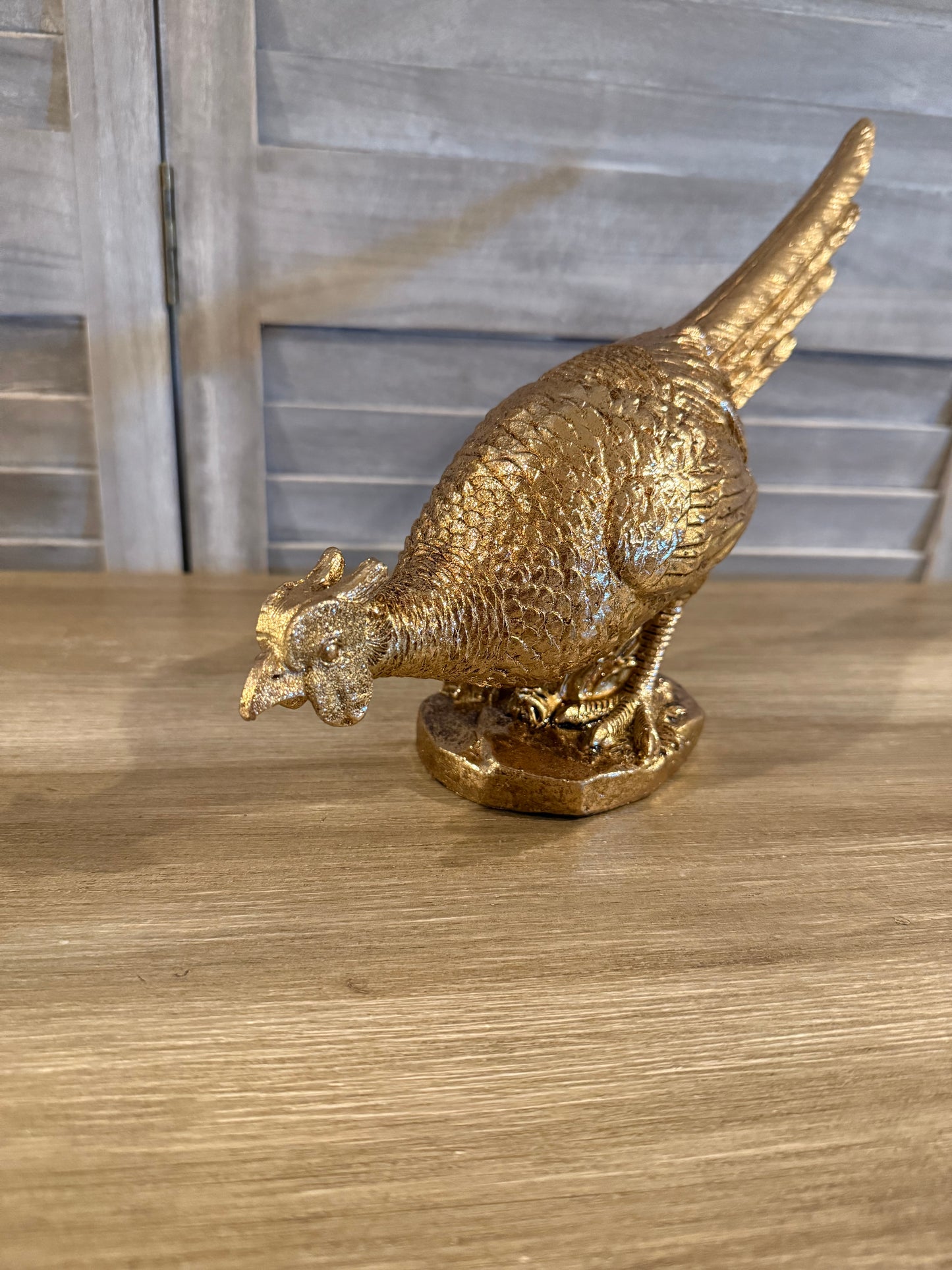 Gold Pheasant Figurine – Elegant Metallic Bird Statue for Shelf or Table Decor