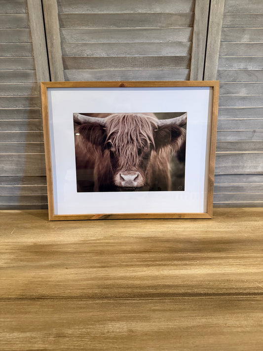 Framed Highland Cow Wall Art – Rustic Farmhouse Animal Print