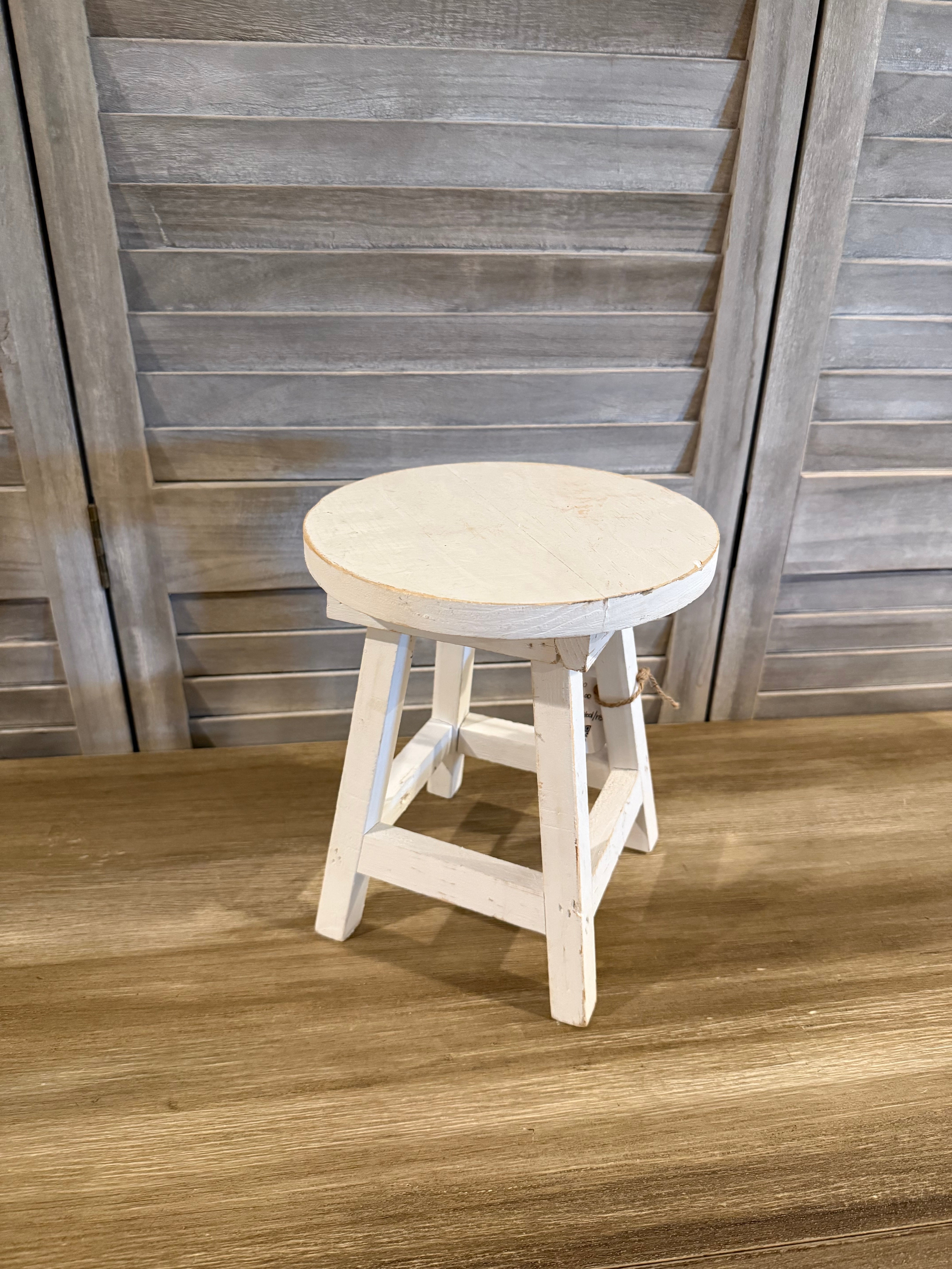 Rustic White Wood Stool – Distressed Farmhouse Accent Stand or Riser ...