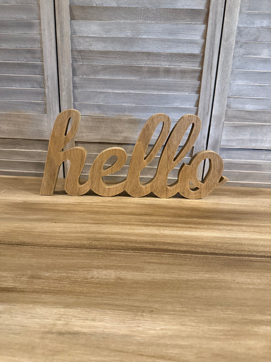 Rustic Wooden “Hello” Sign – Farmhouse Entryway or Shelf Decor