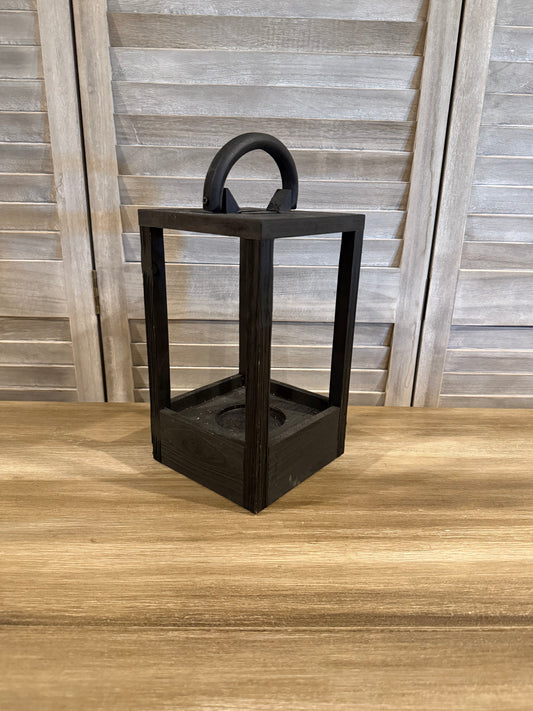 Black Wooden Lantern with Handle – Rustic Candle Holder for Indoor or Outdoor Decor
