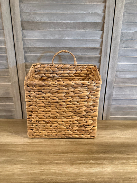 Square Woven Water Hyacinth Basket with Handle – Rustic Storage Bin for Shelves or Floor