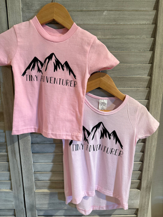 Pink Toddler Adventure Shirt – Tiny Adventurer Mountain Graphic Tee