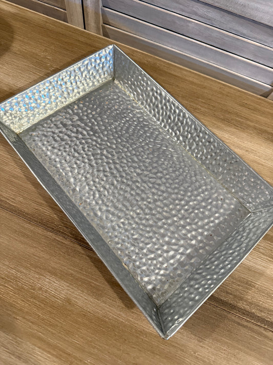 Rustic Galvanized Metal Tray – Rectangular Hammered Serving Tray for Farmhouse Decor