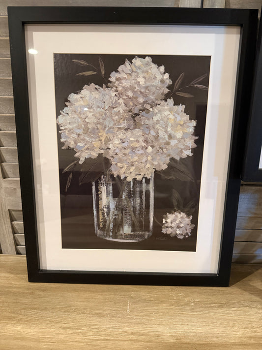 Framed Hydrangea Wall Art – White Floral Print in Black Frame