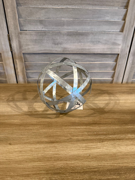 Galvanized Metal Orb Decor – Rustic Industrial Sphere Accent