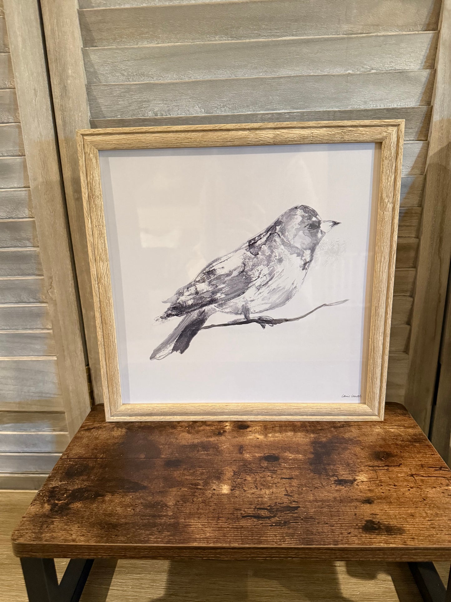 Neutral Bird Sketch in wood frame