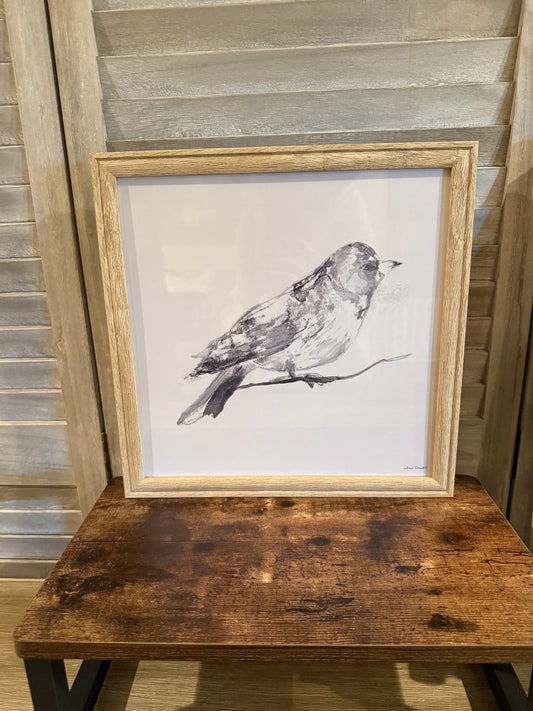 Neutral Bird Sketch in wood frame