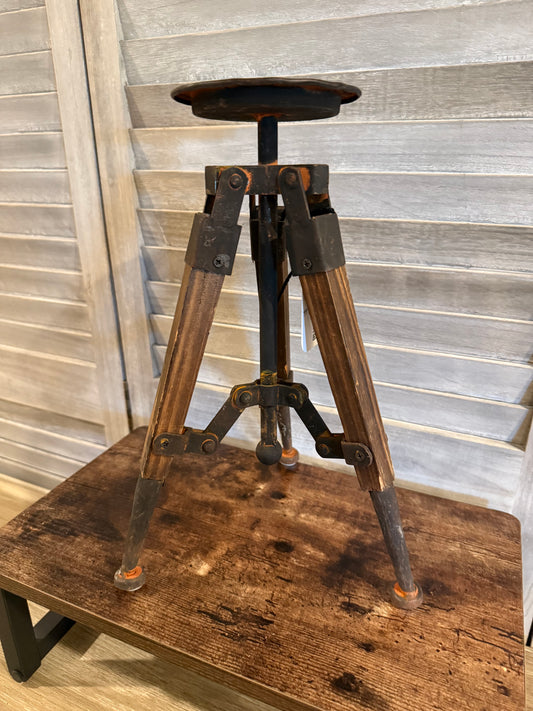 Vintage Industrial Tripod Stand – Adjustable Rustic Metal & Wood Base