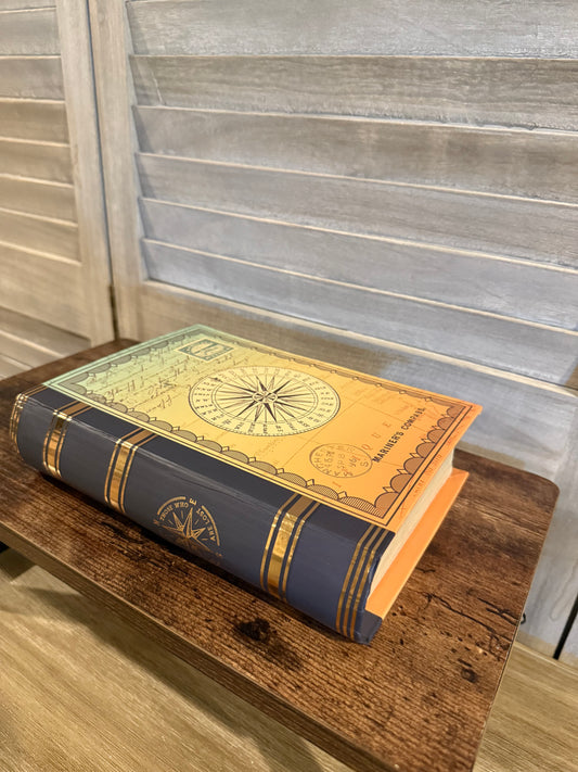 Decorative Nautical Book Box – Secret Storage with Vintage Compass Design