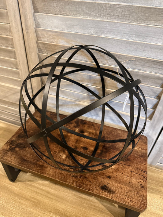 Black Metal Orb Decor – Industrial Modern Sphere Accent for Shelves or Tables