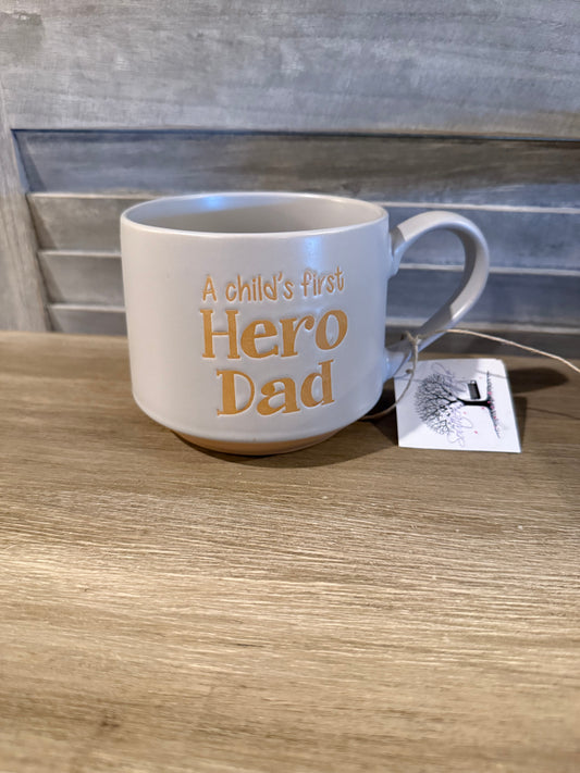 A Child’s First Hero – Dad” Ceramic Mug – Gift for Fathers
