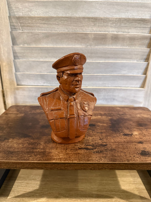 Vintage Police Officer Bust – Hand-Carved Wood Law Enforcement Sculpture