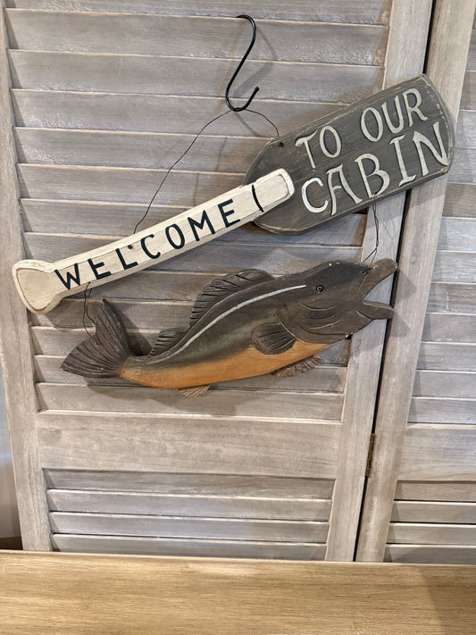 'Welcome to Our Cabin' fish sign