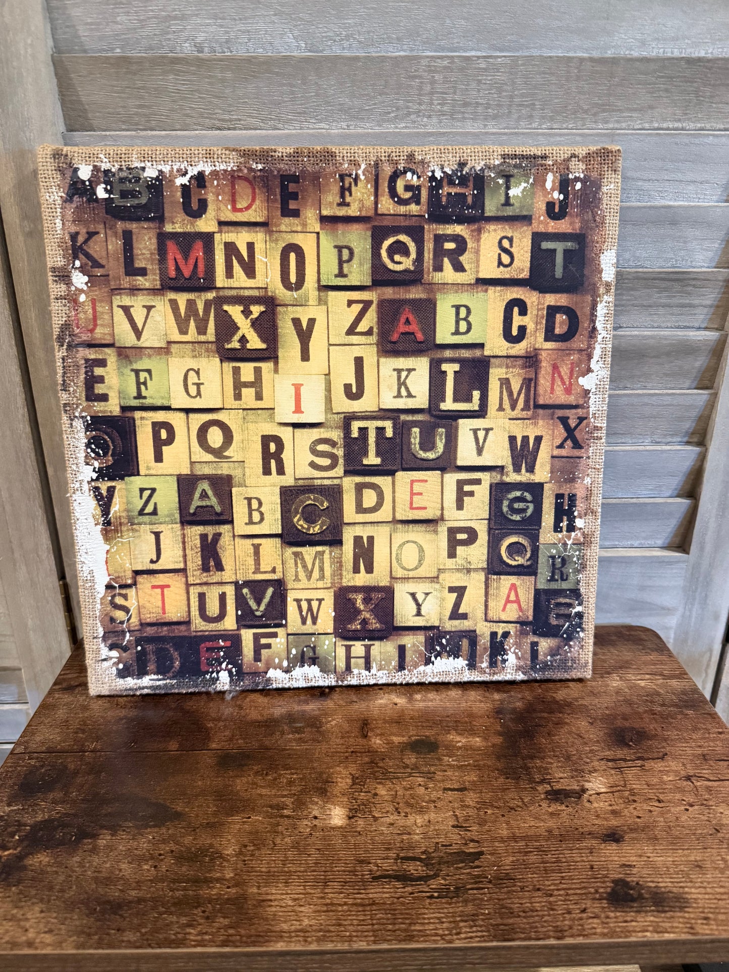 Rustic Alphabet Wall Art – Vintage Letter Block Canvas Sign for Home or Classroom