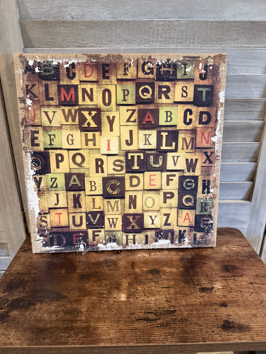 Rustic Alphabet Wall Art – Vintage Letter Block Canvas Sign for Home or Classroom